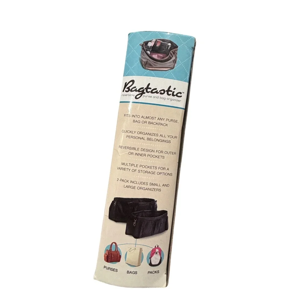 Bagtastic Tote Organizer Insert 2 Pack Purse‎ Bag Backpack Pockets Reversible